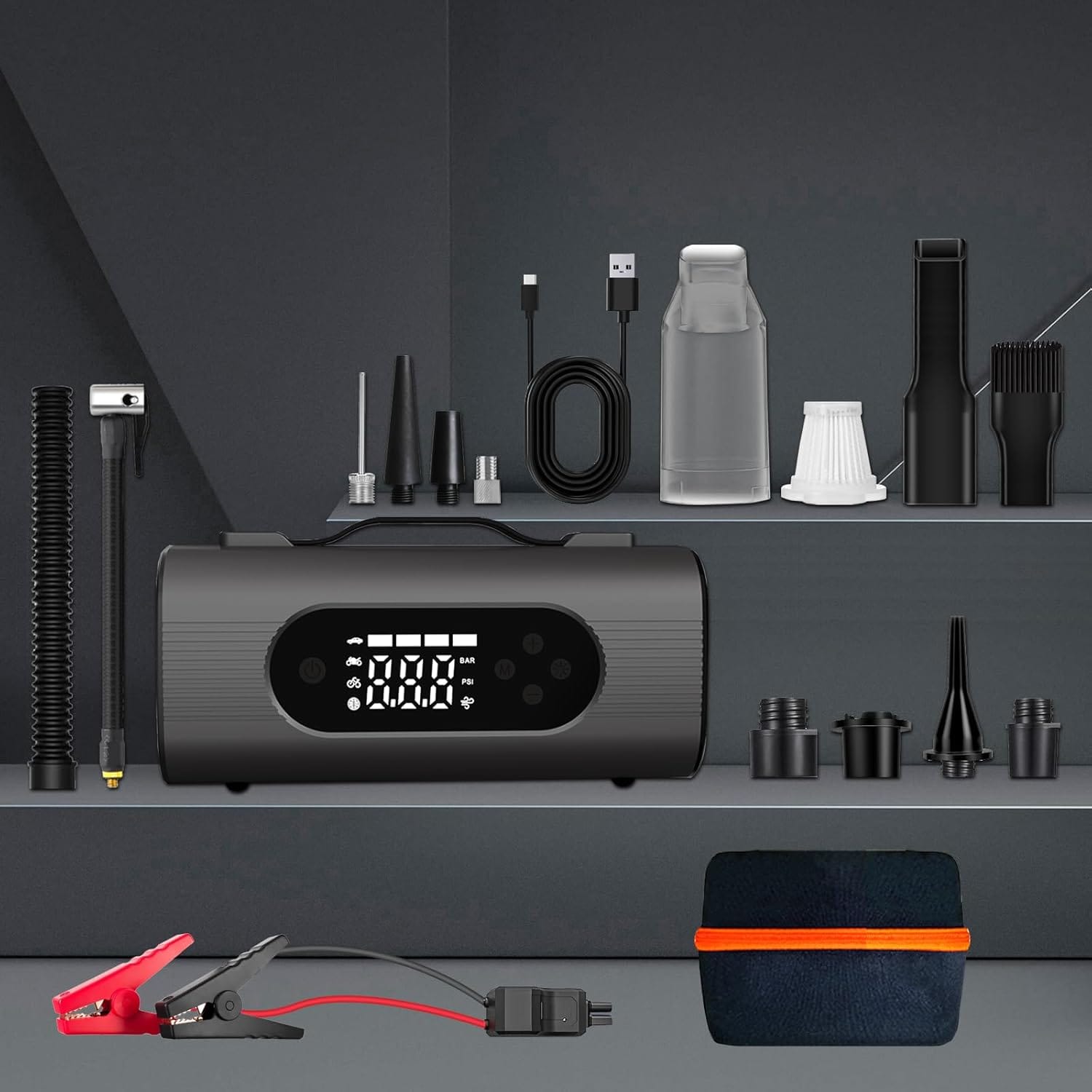 71A9dFAcwrL._AC_SL1500_.jpg 8-in-1 Car Jump Starter with Air Compressor 150PSI - Image 2